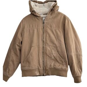 Levi's Sherpa Lined Heavy Canvas Work Hooded Jacket Mens M Brown Duck Utility